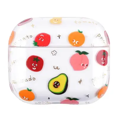 Mobile Accessory Other/ For Apple AirPods 3 Fruit Flower Pattern Gold Stamping Hard PC Earphone Charging Box Protective Case Cover
