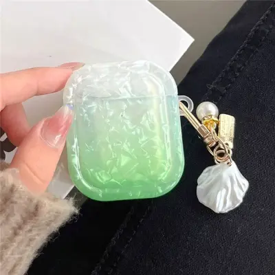 Mobile Accessory Other/ For Apple AirPods 2nd gen.Gradient Shell Grain Square Earphone Case with Pendant - Green Mobile Accessory Other/ For Apple AirPods 2nd gen.Gradient Shell Grain Square Earphone Case with Pendant - Green