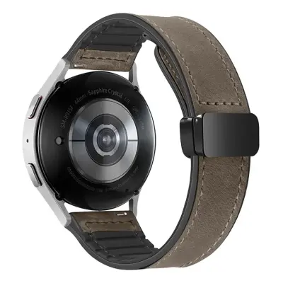 Smart Watch Band/ For Samsung Gear Sport / Huawei Watch GT 3 42mm Magnetic Genuine Cow Leather Watch Band, 20mm - Dark Brown