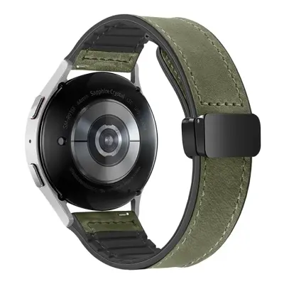 Smart Watch Band/ For Samsung Gear Sport / Huawei Watch GT 3 42mm Magnetic Genuine Cow Leather Watch Band, 20mm - Army Green