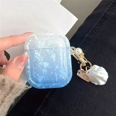 Mobile Accessory Other/ For Apple AirPods 2nd gen. Gradient Shell Grain Square Earphone Case with Pendant - Sky Blue