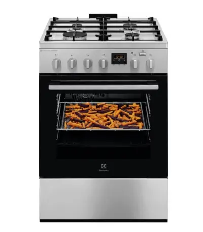 Gas Cooker/ Electrolux/ Electrolux LKK660220X / 4 Gas / Electric Oven / AirFry / PlusSteam / 58L / Aqua Clean / 85x60x60cm / Stainless Steel