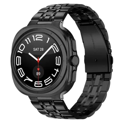 Smart Watch Band/ For Samsung Galaxy Watch Ultra 47mm Band Stainless Steel 7-Bead Slim Watch Strap Bracelet - Black Smart Watch Band/ For Samsung Galaxy Watch Ultra 47mm Band Stainless Steel 7-Bead Slim Watch Strap Bracelet - Black