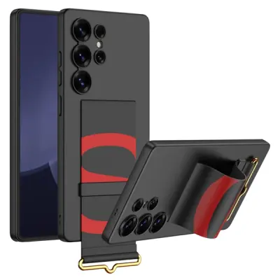 Mobile Phone Case/ GKK For Samsung Galaxy S25 Ultra Case with Strap Kickstand PU+Hard PC Protective Phone Cover - Black Mobile Phone Case/ GKK For Samsung Galaxy S25 Ultra Case with Strap Kickstand PU+Hard PC Protective Phone Cover - Black