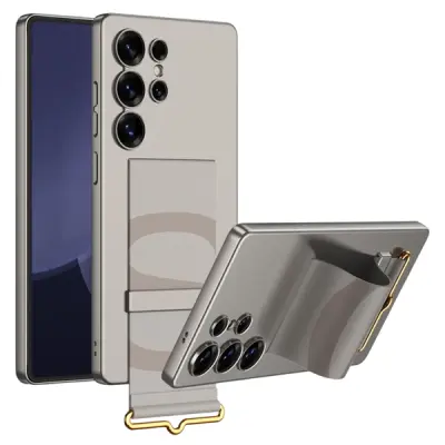 Mobile Phone Case/ GKK For Samsung Galaxy S25 Ultra Case with Strap Kickstand PU+Hard PC Protective Phone Cover - Titanium Grey