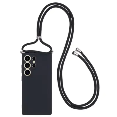 Mobile Phone Case/ For Samsung Galaxy S25 Ultra Crossbody Case Flexible TPU Fiber Lining Anti-Shock Phone Cover - Black