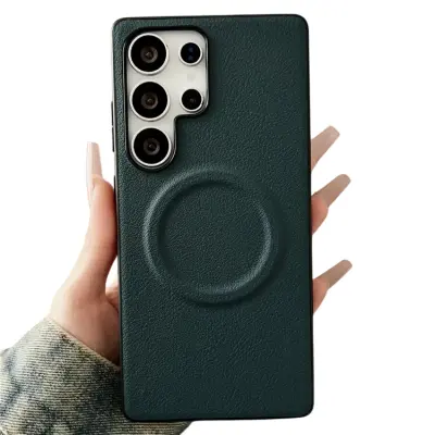 Mobile Phone Case/ For Samsung Galaxy S25 Ultra Leather Back Case Compatible with MagSafe Skin-touch Phone Cover - Black