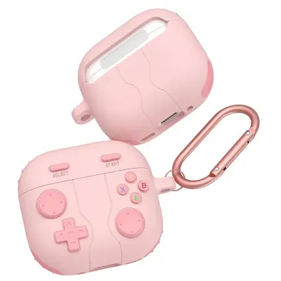 Mobile Accessory Other/ For AirPods 4 Case Game Console Shape Earphones Silicone Shell with Carabiner - Pink