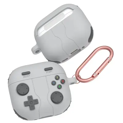 Mobile Accessory Other/ For AirPods 4 Case Game Console Shape Earphones Silicone Shell with Carabiner - Rock Grey