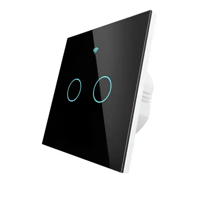 Moes WiFi+RF Switch; EU Type;2 Gange ორ კლავიშიანი შუქის ჭკვიანი ჩამრთველი შავი Moes WiFi+RF Switch; EU Type;2 Gange ორ კლავიშიანი შუქის ჭკვიანი ჩამრთველი შავი