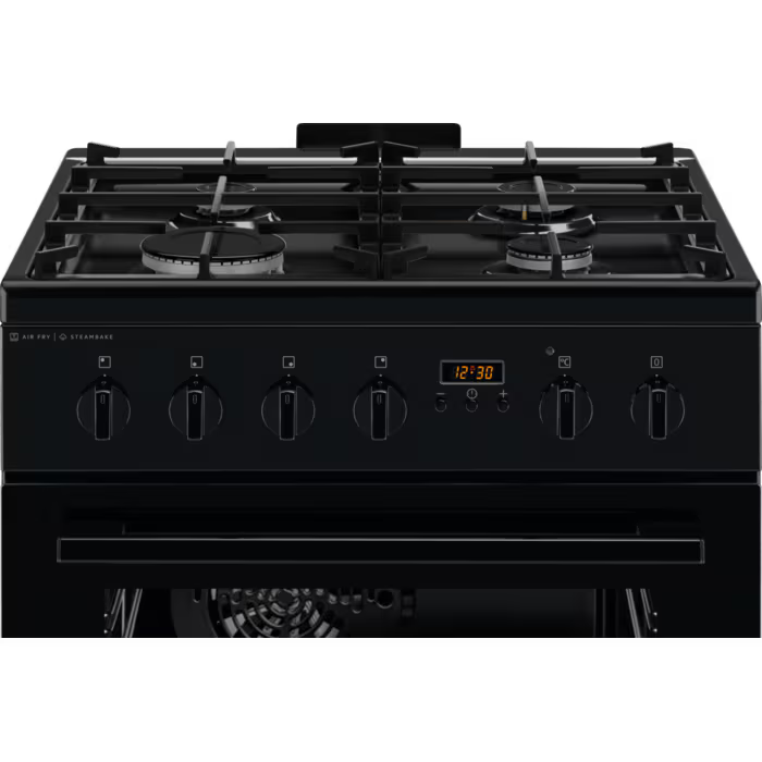 Gas Cooker/ Electrolux/ Electrolux LKK660220K / 4 Gas / Electric Oven / AirFry / PlusSteam / 58L / Aqua Clean /  85x60x60cm / Black